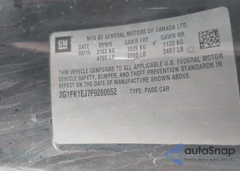 2015 Chevrolet Camaro 2Ss из США, поврежденный, VIN 2G1FK1EJ7F9280552